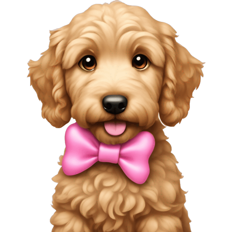 Golden doodle puppy with pink bow emoji