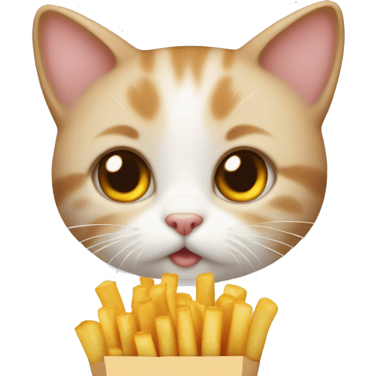 Kitty with a bow and cute eyes and French fries emoji