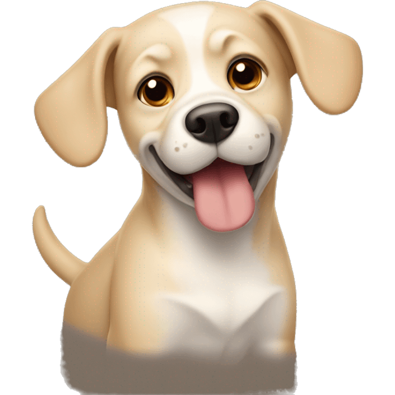 A medium-sized light beige dog with perky ears emoji