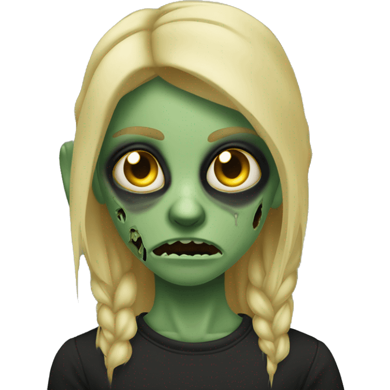 blonde zombie, greenish skin, scars, scary eyes, black t-shirt emoji