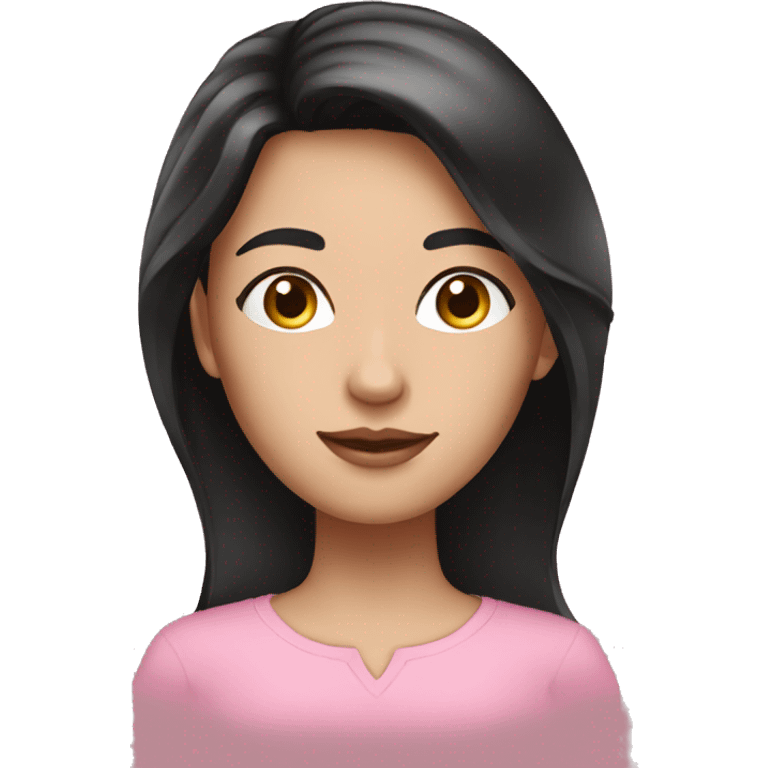 Brunette lady, Black long hair, pink shirt, fair complexion  emoji