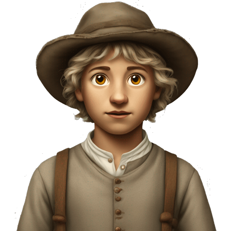 19th century peasant boy without headdress photorealistic serious emoji