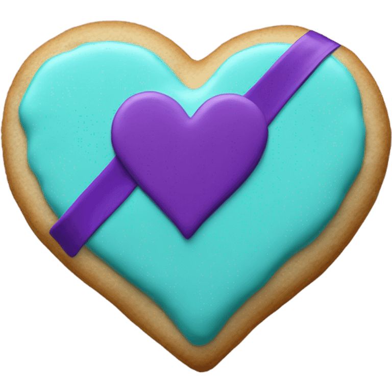 Cookie heart with teal purple awareness ribbon emoji