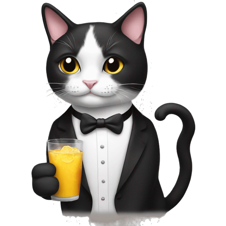 Tuxedo cat with drink emoji