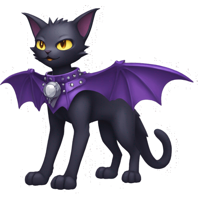 cool edgy black punk Purple nargacuga-bat-cat-Fakemon collar full body emoji