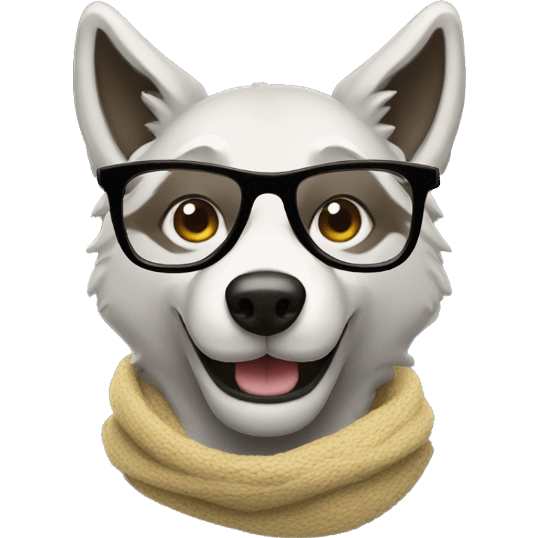 happy wolf person wearing a scarf and glasses emoji