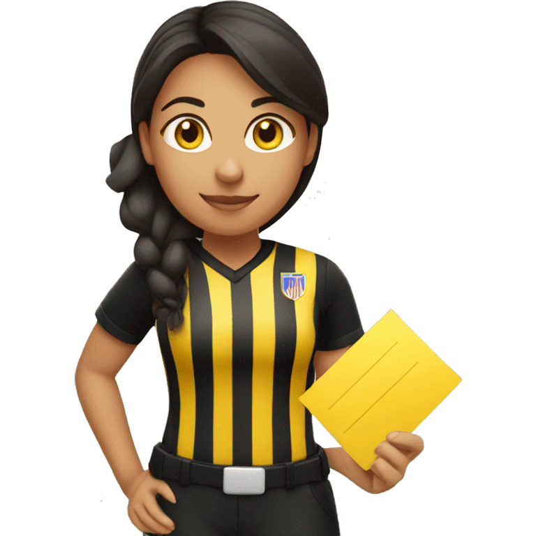 hispanic female referee holding yellow card emoji