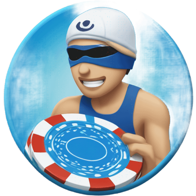 blue poker chip with a swimming insi emoji