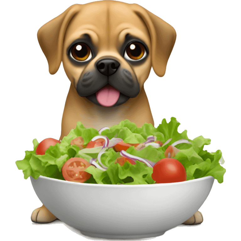 A puggle eating salad emoji