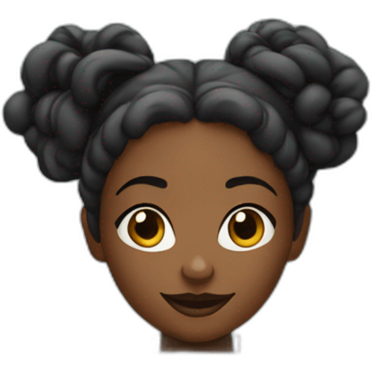 A black woman with space buns behind a computer screen, working in the field of technology emoji