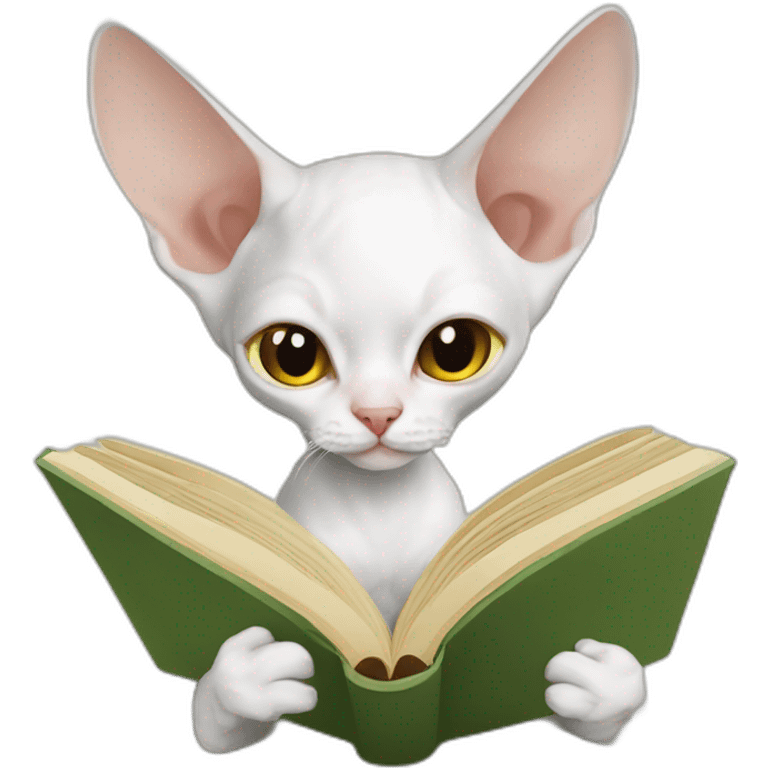 Slim white devon rex reading book emoji