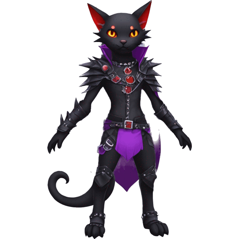 cool edgy black punk red Purple ethereal fantasy nargacuga-bat-cat-Fakemon spiked collar harness full body emoji