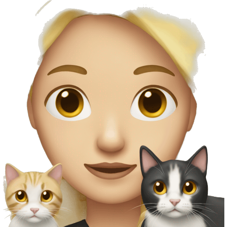 Woman with blonde hair holding two cats emoji