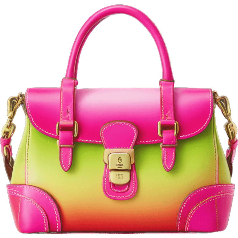 Realistic hot pink to lime green ombre Dooney and Bourke satchel purse without strap. emoji