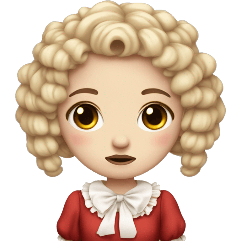 crying sad pale lolita doll with red dress and curly brown pigtails emoji