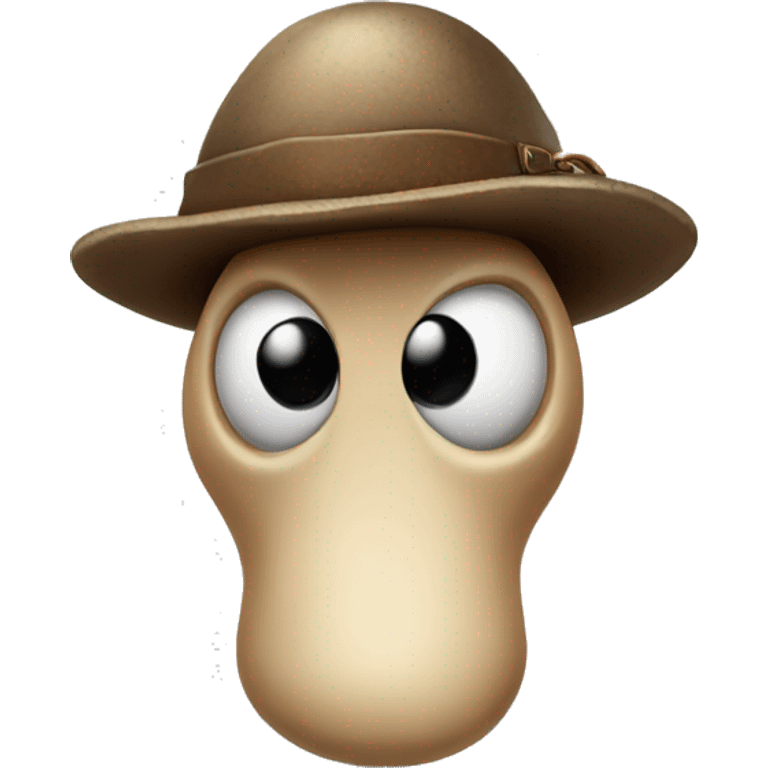 mushroom cartoon with eyes and mouth, wearing indiana jones outfit emoji