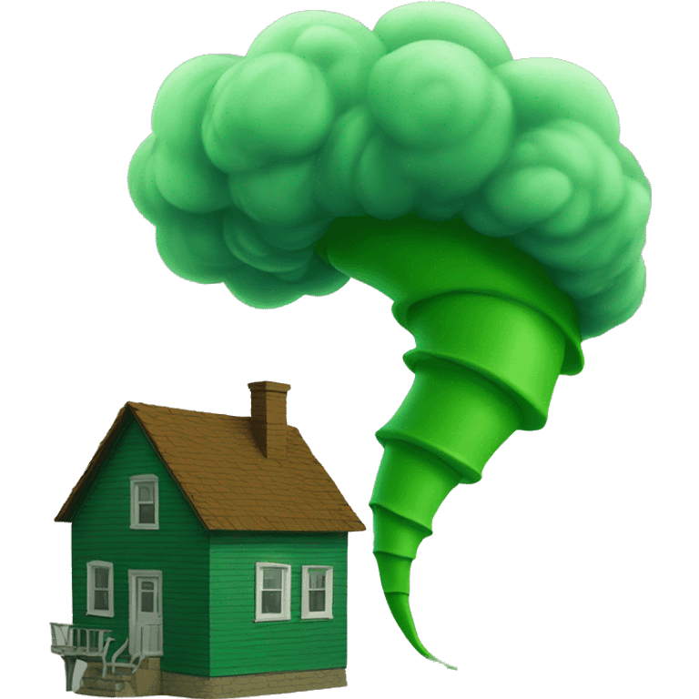 Green tornado and house emoji