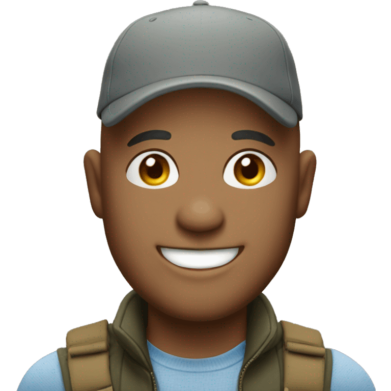 smiling bald man outdoors with hat emoji