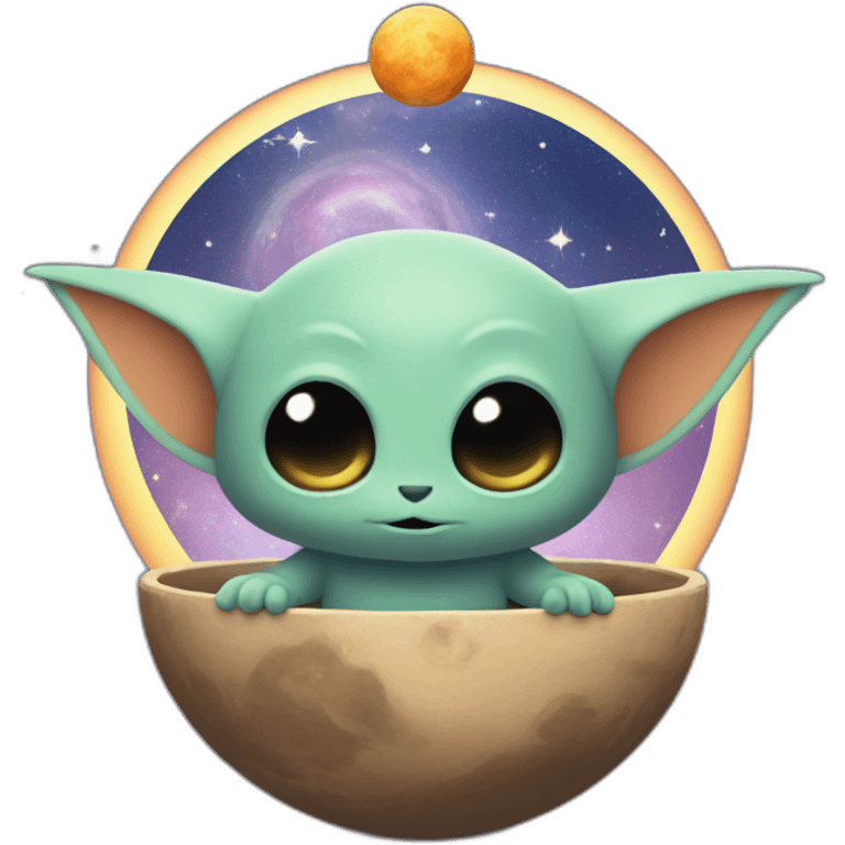 Grogu Cosmic méditation with planet emoji