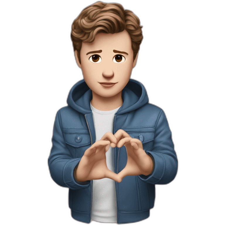 Ansel Elgort as Baby Driver with hands making a heart shape  emoji