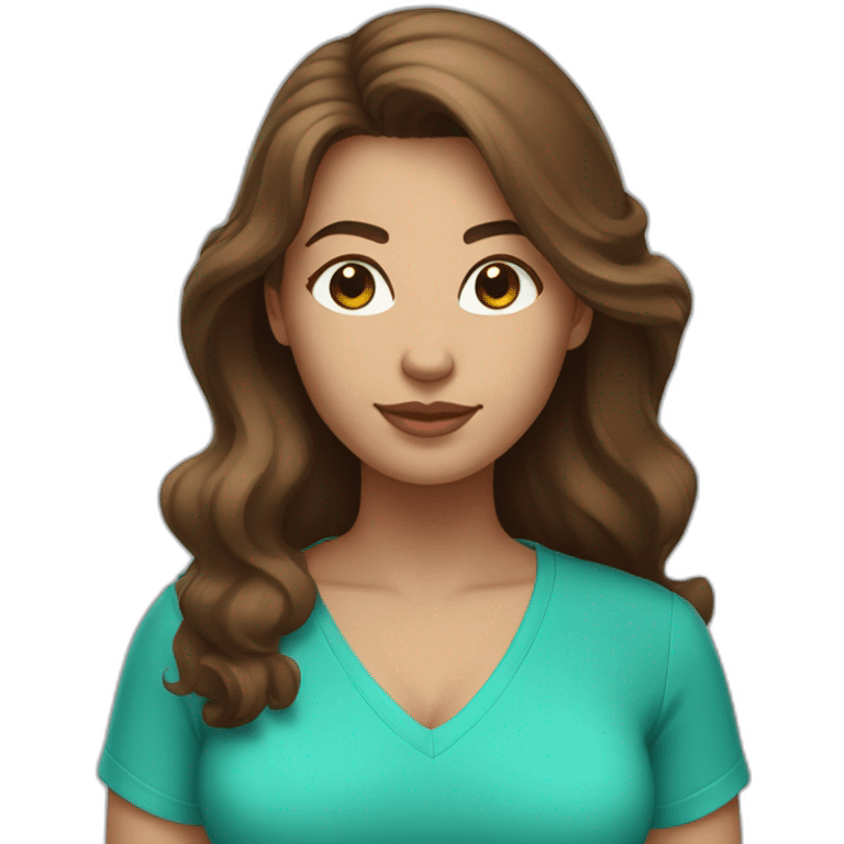 brown hair woman with round face light skin large breasts turquoise v-neck shirt emoji