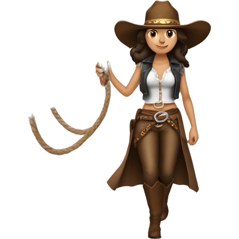 brunette lady with a big lasso and cowboy hat emoji