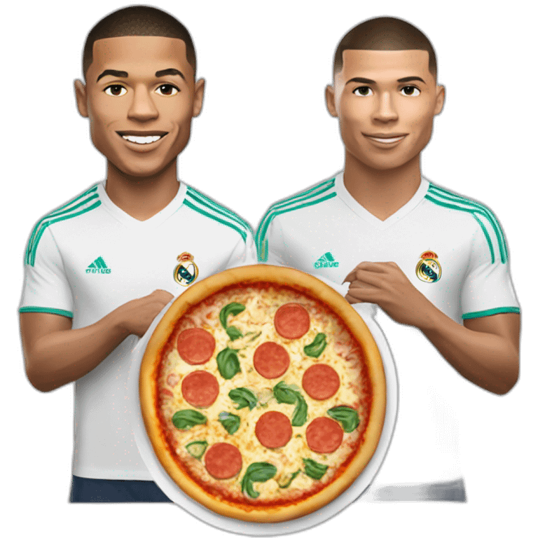 Mbappe and Ronaldo with real madrid shirt making pizza emoji