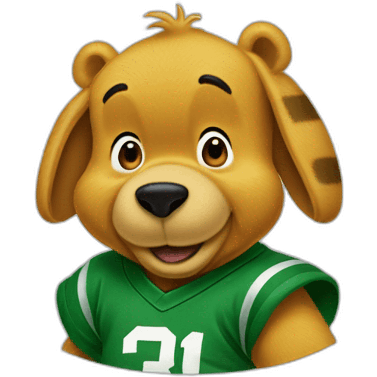 Winnie-the-Pooh wearing green boston celtics jerssey emoji