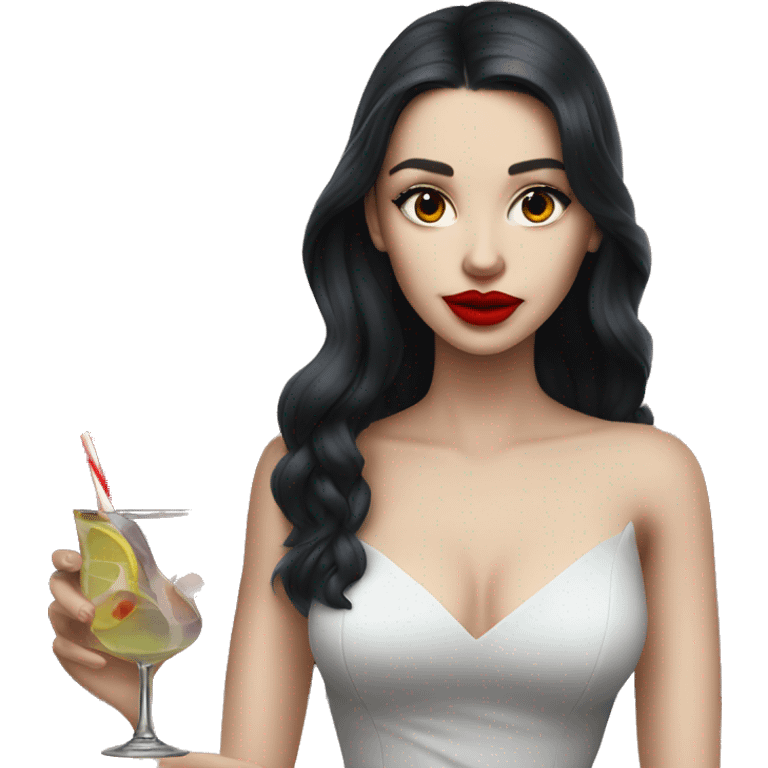 girl, red lips, dark long hair, pale-skin, cocktail dress emoji