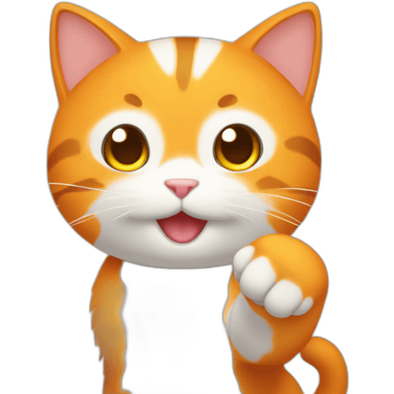 cute orange with white in face anime cat waving emoji