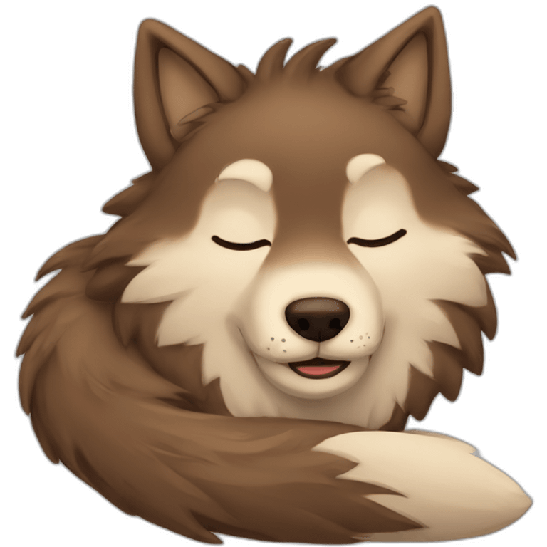 Brown cute Wolf furry sleeping emoji