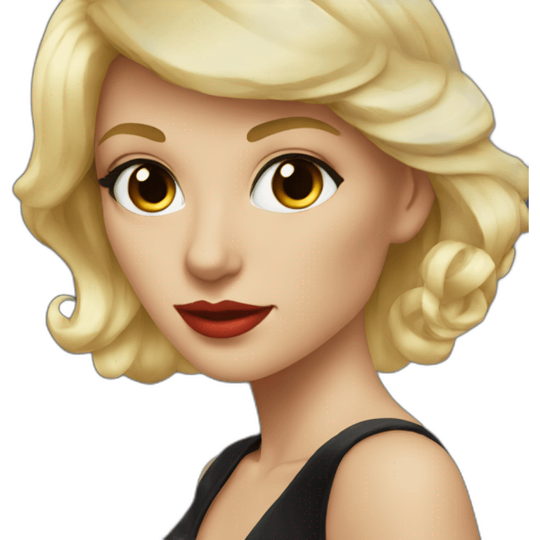 blonde woman in a black cocktail dress red colored eyes emoji