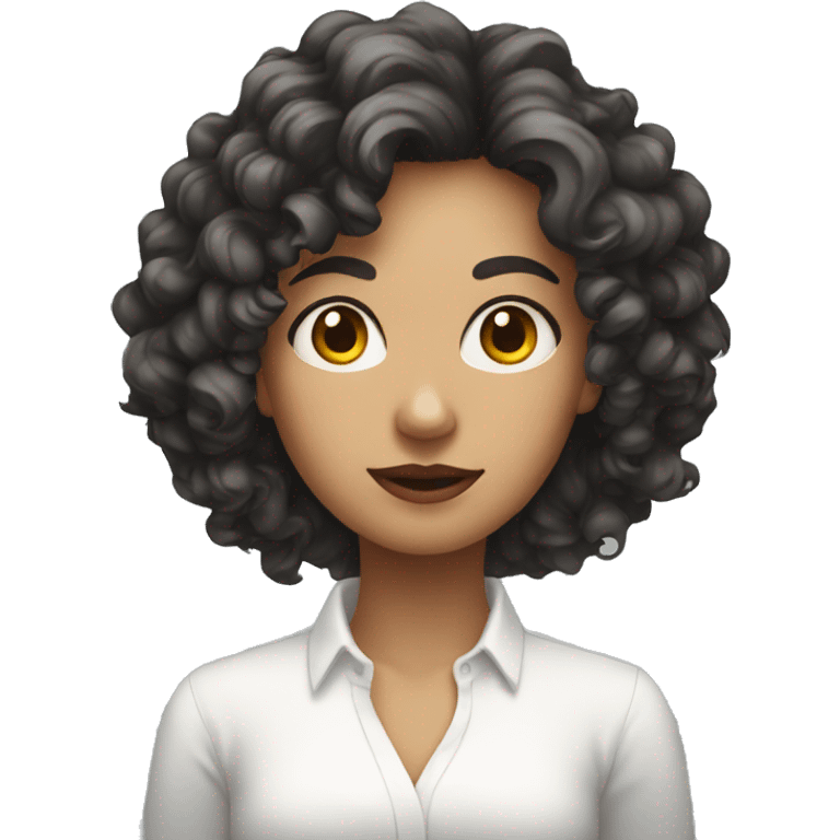 mysterious woman in white shirt and curly hair emoji