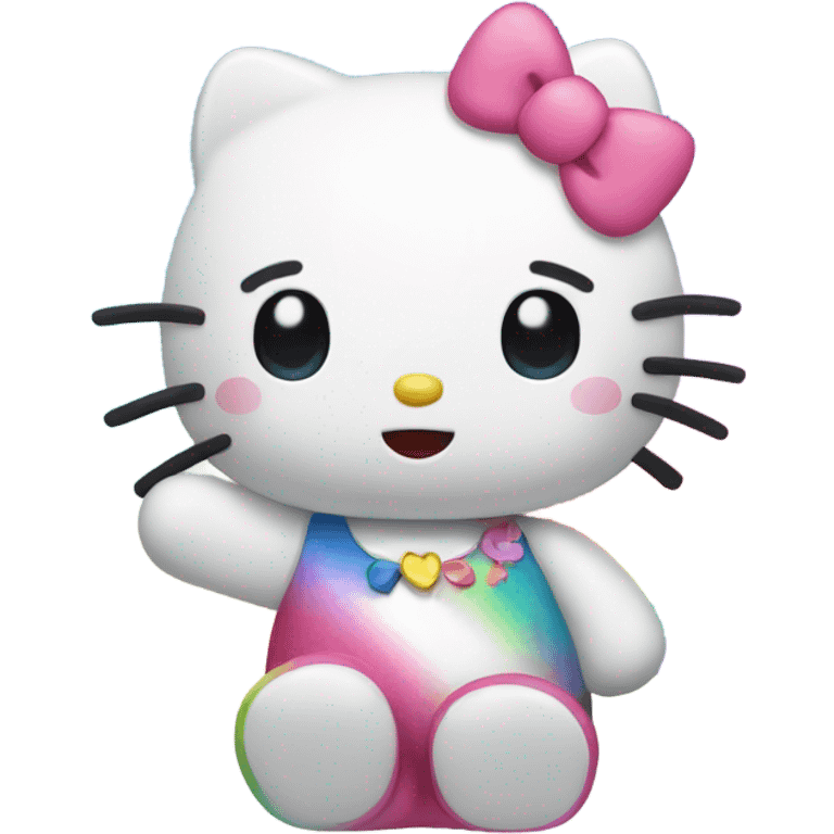 Hello kitty holding a rainbow emoji