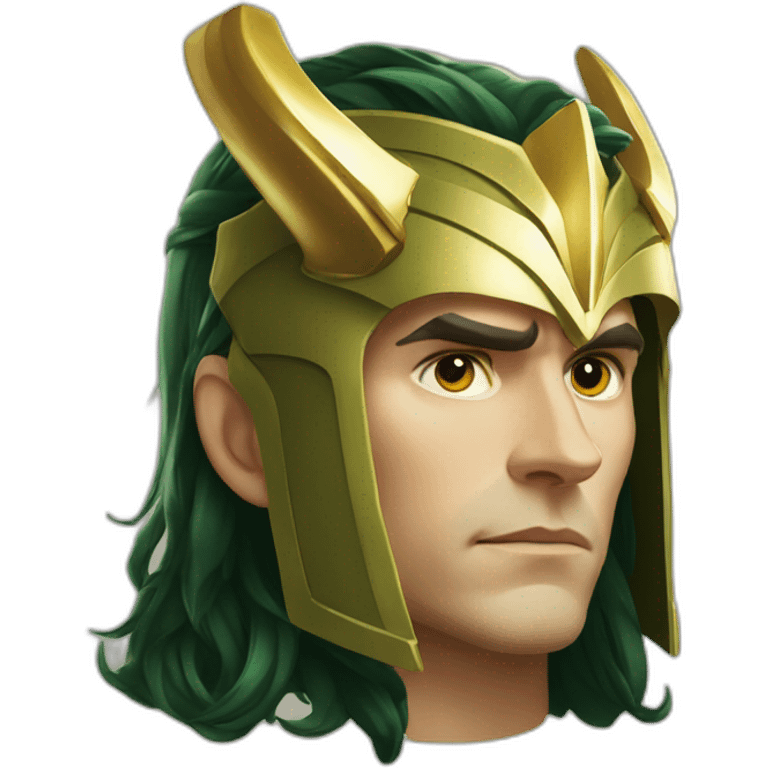 Loki with his golden horned helmet, looking serious emoji