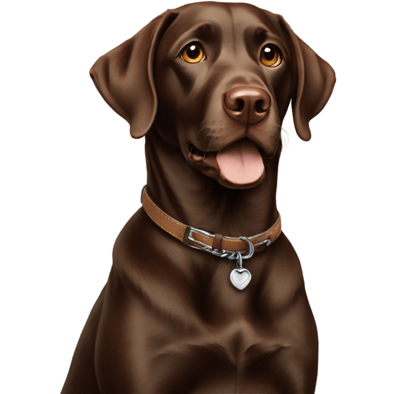 realistic dog portrait with collar as a puppy  chocolate lab  emoji