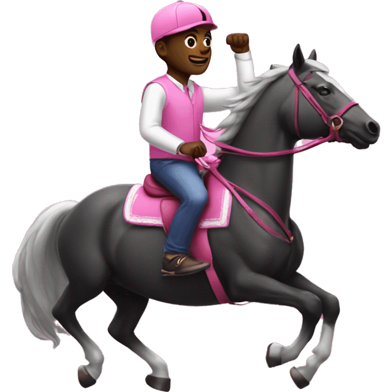 black guy riding a pink horse playing on the ps5 and in the same moment trading on the forex emoji