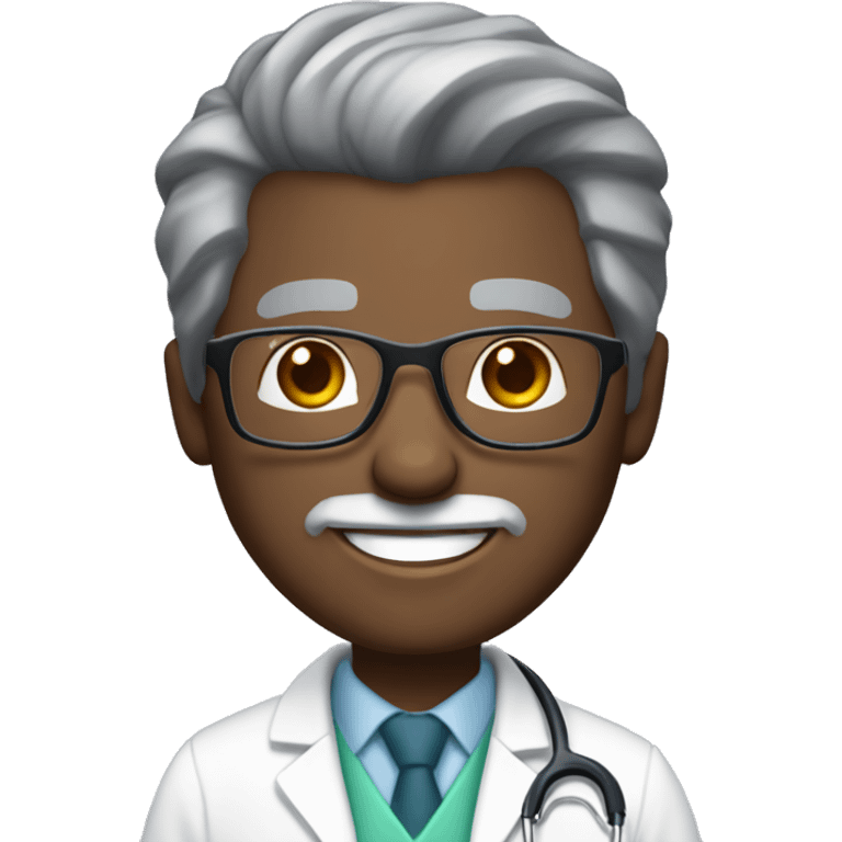 African-American doctor with gray hair, faded haircut, glasses, five o’clock shadow gray beard and short gray hair smiling  emoji