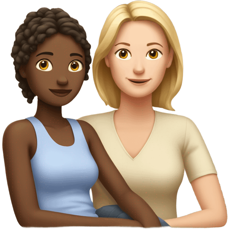 White mom with brown daughter relaxing  emoji