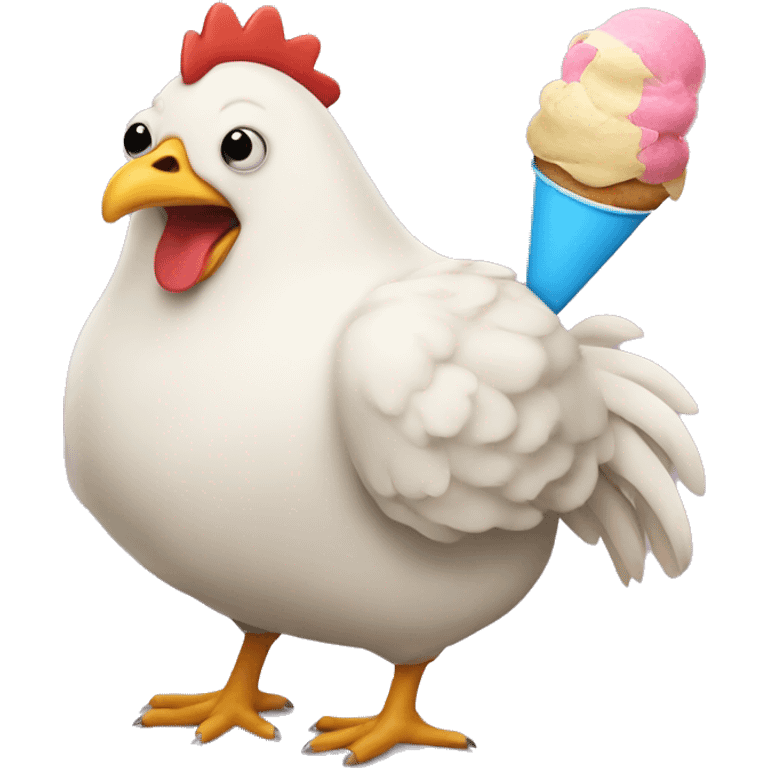 Fat chicken with human legs eating ice cream  emoji