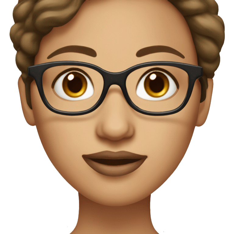 A brown-haired woman with big brown eyes and oval black glasses, long eyelashes and plump lips. emoji