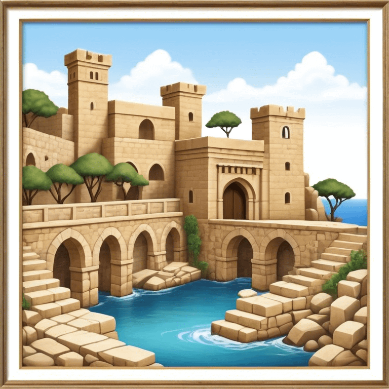 Cinematic Realistic Byblos Old City Landmark Emoji, depicted with ancient, weathered stone structures rendered with lifelike detail and nostalgic, warm lighting. emoji