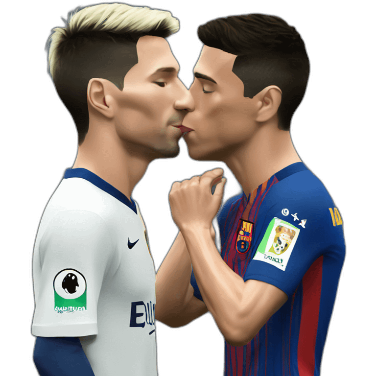 Realistic Leo Messi and realistic Cristiano Ronaldo kissing emoji