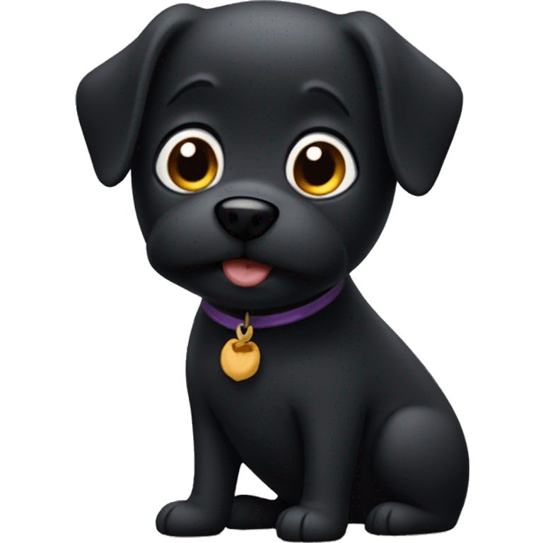 A black dog thats very chubby and has a tiny tail emoji