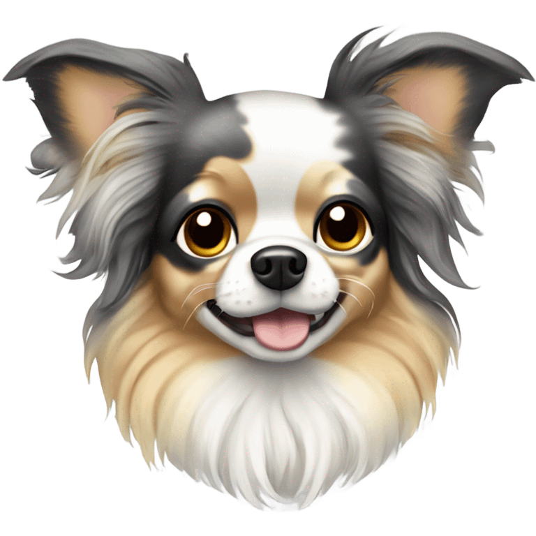 Multi colored merle chihuahua long hair with spotted face emoji