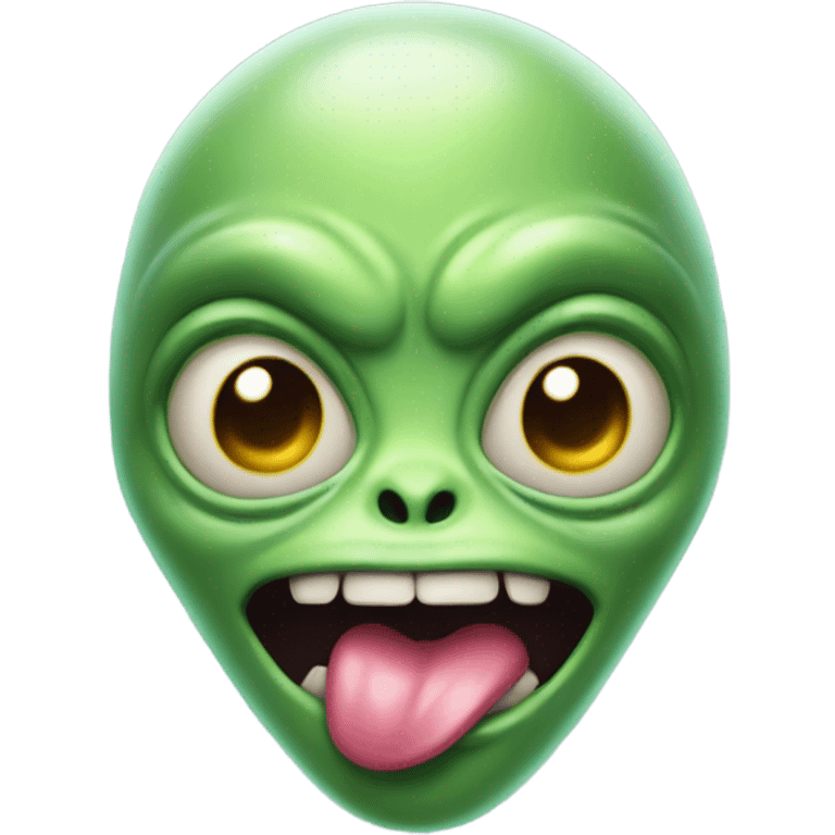 Big headed alien sticking tongue out emoji