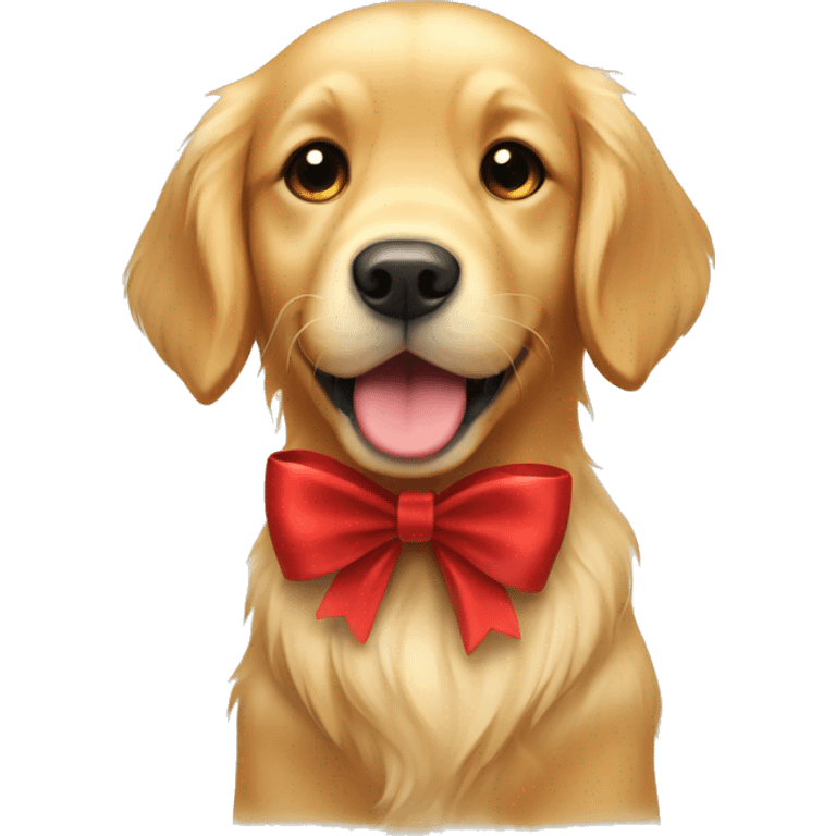 Cute golden retriever with a red bow emoji