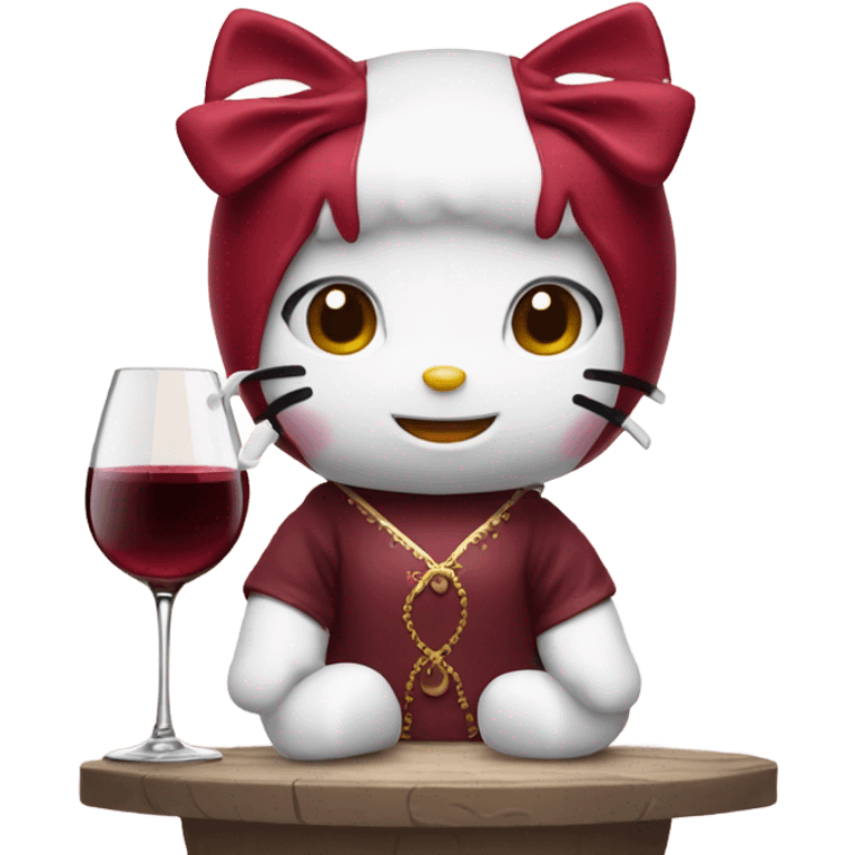 Hello Kitty drinking red wine emoji