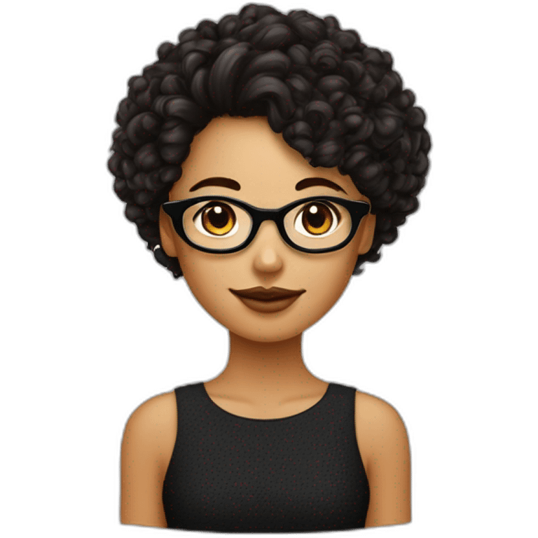 Fille avec des lunettes noir des points de beauté sur la lèvre, le front, le nez et les cheveux bruns bouclés emoji