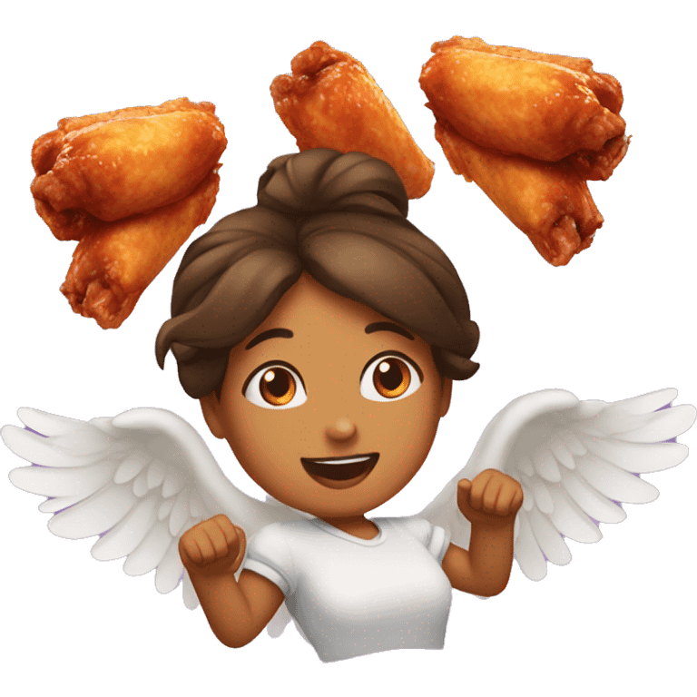 a girl flying with two bbq chicken wings on her back emoji